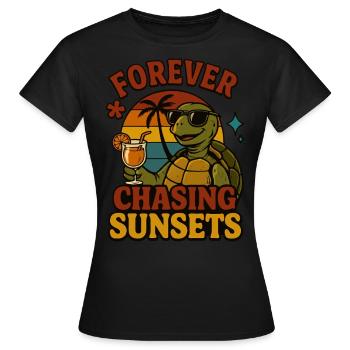 Toujours à la poursuite des couchers de soleil Tortue - T-shirt Femme - noir - Devant - AI Model Female 172 dark (172cm)