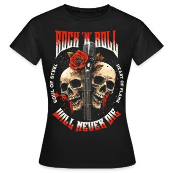 Rock N Roll Totenkopf E-Gitarre Rose Musik Rocker - Frauen T-Shirt - Schwarz - Vorne - AI Model Female 172 dark (172cm)