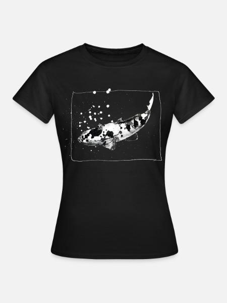 KOI Karpfen - hangezeichneteTuschezeichnung - weiß - Frauen T-Shirt - Schwarz