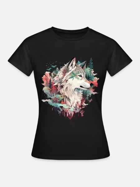 Wolf Wolfskopf Natur Wildnis Abenteuer Wald Kunst - Dame-T-shirt - sort