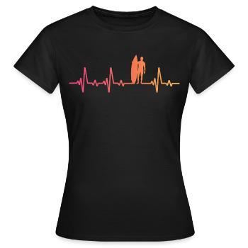 Surf Sunset Heartbeat Surfer Geschenk - Frauen T-Shirt - Schwarz - Vorne - AI Model Female 172 dark (172cm)