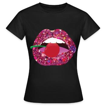Embrasse-moi sur la cerise - T-shirt Femme - noir - Devant - AI Model Female 172 dark (172cm)