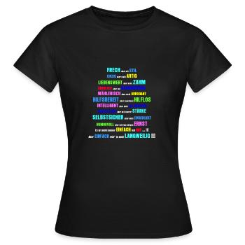 Frech aber mit Stil, Einzig aber nicht Artig - Frauen T-Shirt - Schwarz - Vorne - AI Model Female 172 dark (172cm)