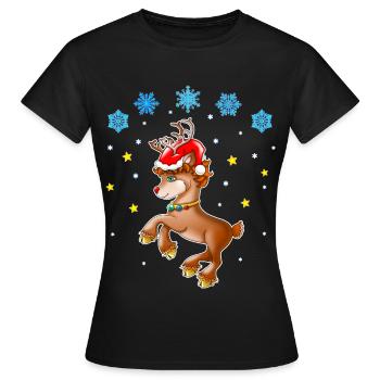 Rennes Rudolf avec bonnet de Père Noël - T-shirt Femme - noir - Devant - AI Model Female 172 dark (172cm)
