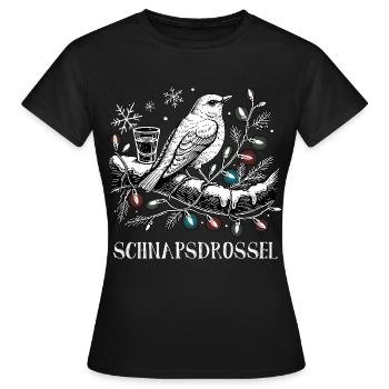 Schnaps Drossel Vogel Weihnachten - Frauen T-Shirt - Schwarz - Vorne - AI Model Female 172 dark (172cm)