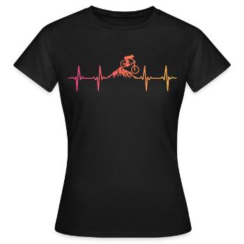 Mountainbike Heartbeat Sunset Mountainbike - Frauen T-Shirt - Schwarz - Vorne - AI Model Female 172 dark (172cm)