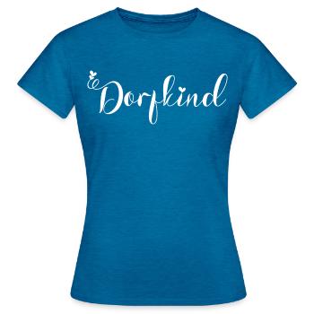 DORFKIND - LANDKIND - LANDEI - LANDLIEBE - Frauen T-Shirt - Antikblaues Saphir meliert - Vorne - AI Model Female 172 dark (172cm)