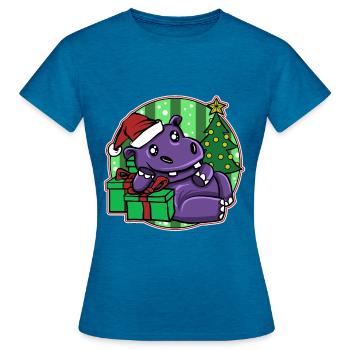 Weihnachten Ugly Christmas Xmas Hippopotamus - Frauen T-Shirt - Antikblaues Saphir meliert - Vorne - AI Model Female 172 dark (172cm)