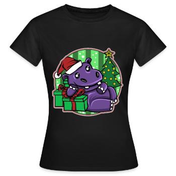 Weihnachten Ugly Christmas Xmas Hippopotamus - Frauen T-Shirt - Schwarz - Vorne - AI Model Female 172 dark (172cm)