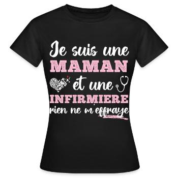 Maman et infirmière cadeau pour mère infirmiere - T-shirt Femme - noir - Devant - AI Model Female 172 dark (172cm)
