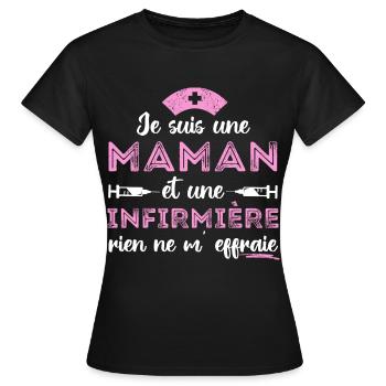 Maman et infirmière cadeau pour mère infirmiere - T-shirt Femme - noir - Devant - AI Model Female 172 dark (172cm)