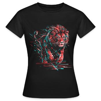 Lion Neon Lion Head Colorful Predator Animal Wild - Women's T-Shirt - black - Front - AI Model Female 172 dark (172cm)