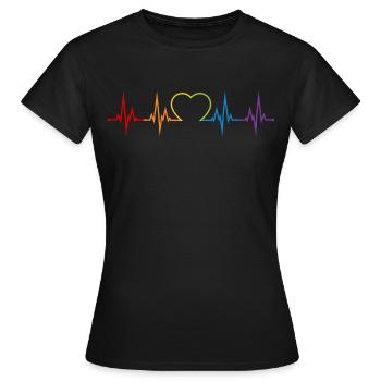 Herzschlag Regenbogen Herz LGBT Liebe bunt CSD - Frauen T-Shirt - Schwarz - Vorne - AI Model Female 172 dark (172cm)