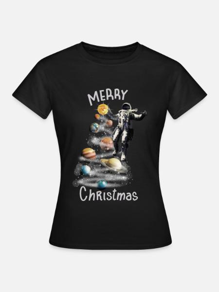 Weihnachten im Weltraum Sonnensystem Astronaut - Frauen T-Shirt - Schwarz