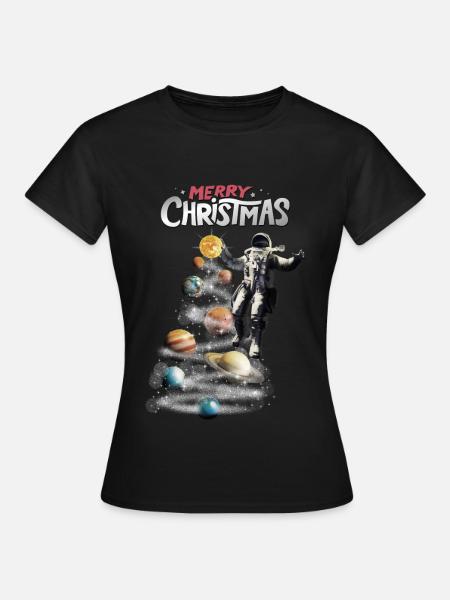 Weihnachten im Weltraum Sonnensystem Astronaut - Frauen T-Shirt - Schwarz