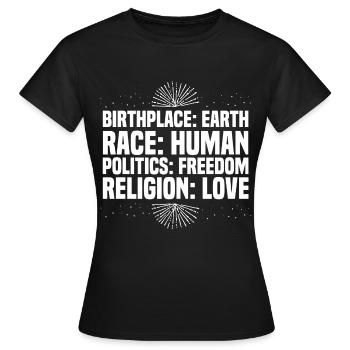 Earth, human, freedom, love - Frauen T-Shirt - Schwarz - Vorne - AI Model Female 172 dark (172cm)