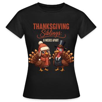 Thanksgiving Siblings - Women's T-Shirt - black - Front - AI Model Female 172 dark (172cm)