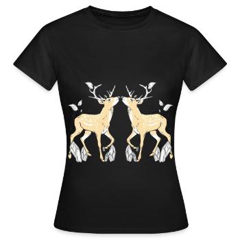 Geweih Reh Hirsch Rehbock Wildtiere Rotwild - Frauen T-Shirt - Schwarz - Vorne - AI Model Female 172 dark (172cm)