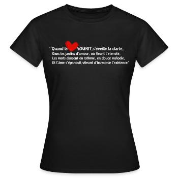 "Wenn das Herz lächelt, erwacht Klarheit". Gedicht - Frauen T-Shirt - Schwarz - Vorne - AI Model Female 172 dark (172cm)