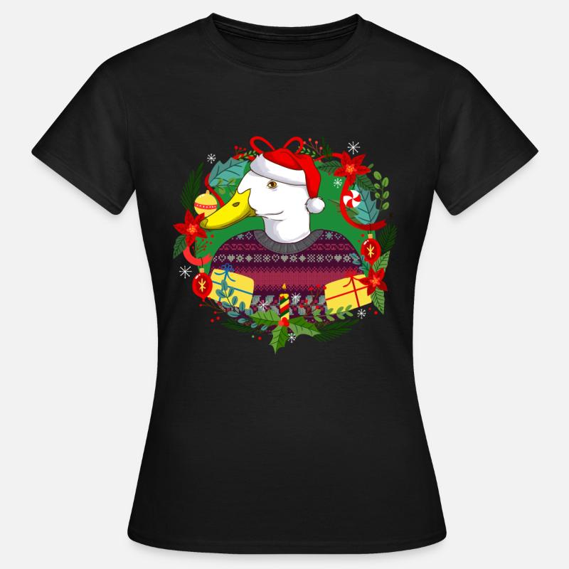 Ugly Christmas Ente in Weihnachtspulli mit Hut - Frauen T-Shirt - Schwarz