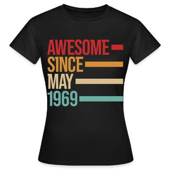 Geburstag Awesome sinds mei 1969 - Vrouwen T-shirt - zwart - Voor - AI Model Female 172 dark (172cm)
