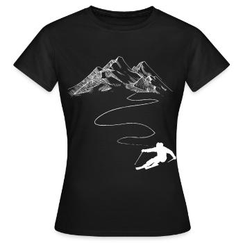 Mountain - Winding Line - Skiing - (4) - Women's T-Shirt - black - Front - AI Model Female 172 dark (172cm)