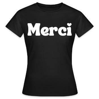 Merci - T-shirt Femme - noir - Devant - AI Model Female 172 dark (172cm)