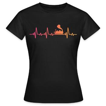 Sunset Heartbeat Train Lokomotivzug - Frauen T-Shirt - Schwarz - Vorne - AI Model Female 172 dark (172cm)