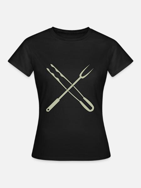 Grillzange und Fleischgabel - Frauen T-Shirt - Schwarz