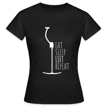 EAT SLEEP LIFT REPEAT Remontées mécaniques Hiver BergeBügel - T-shirt Femme - noir - Devant - AI Model Female 172 dark (172cm)