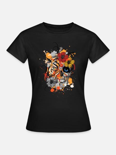 Tigre et crâne - T-shirt Femme - noir
