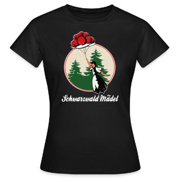 Schwarzwald Mädel,Bollenhut,Tracht Luftballon,FUN - Frauen T-Shirt - Schwarz - Vorne - AI Model Female 172 dark (172cm)
