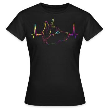 Bunter Australian Cattle Dog Line Art EKG - Frauen T-Shirt - Schwarz - Vorne - AI Model Female 172 dark (172cm)