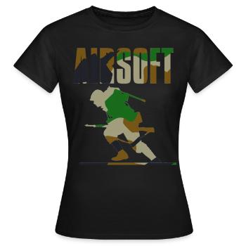 Airsoft /Softair / Softgun / AEG Airsoft Milsim - Frauen T-Shirt - Schwarz - Vorne - AI Model Female 172 dark (172cm)