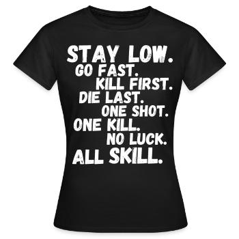 Airsoft /Softair / Softgun / AEG Airsoft Milsim - Frauen T-Shirt - Schwarz - Vorne - AI Model Female 172 dark (172cm)