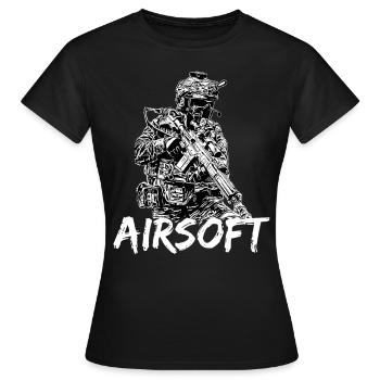 Airsoft /Softair / Softgun / AEG Airsoft Milsim - Frauen T-Shirt - Schwarz - Vorne - AI Model Female 172 dark (172cm)