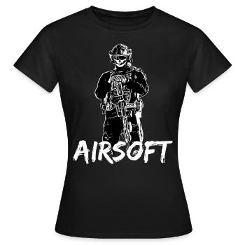 Airsoft /Softair / Softgun / AEG Airsoft Milsim - Frauen T-Shirt - Schwarz - Vorne - AI Model Female 172 dark (172cm)