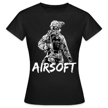 Airsoft /Softair / Softgun / AEG Airsoft Milsim - Frauen T-Shirt - Schwarz - Vorne - AI Model Female 172 dark (172cm)