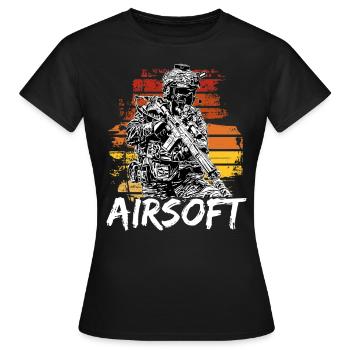 Airsoft /Softair / Softgun / AEG Airsoft Milsim - Frauen T-Shirt - Schwarz - Vorne - AI Model Female 172 dark (172cm)
