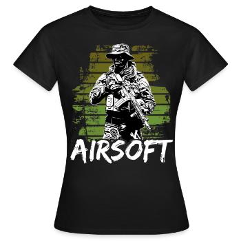 Airsoft /Softair / Softgun / AEG Airsoft Milsim - Frauen T-Shirt - Schwarz - Vorne - AI Model Female 172 dark (172cm)