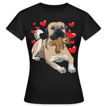 Kangal Hund mit Stofftier und vielen Herzen - Frauen T-Shirt - Schwarz - Vorne - AI Model Female 172 dark (172cm)