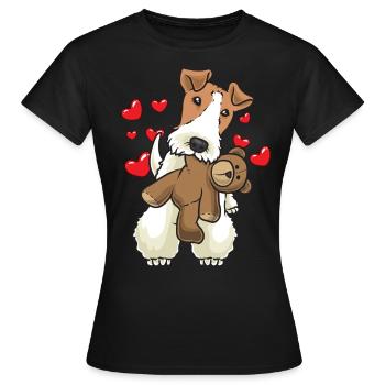Foxterrier Drahthaar Hund mit Stofftier - Frauen T-Shirt - Schwarz - Vorne - AI Model Female 172 dark (172cm)