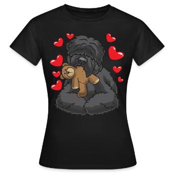 Russischer Schwarzer Terrier mit Kuscheltier - Frauen T-Shirt - Schwarz - Vorne - AI Model Female 172 dark (172cm)