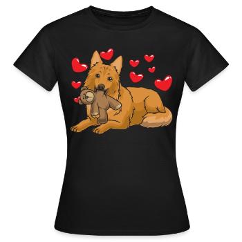 Chien de renard de résine avec peluche et de nombreux cœurs - T-shirt Femme - noir - Devant - AI Model Female 172 dark (172cm)