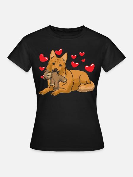 Harzer Fuchs Hund mit Plüschtier und vielen Herzen - Frauen T-Shirt - Schwarz
