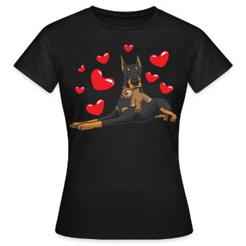 Doberman with cuddly toy - Women's T-Shirt - black - Front - AI Model Female 172 dark (172cm)