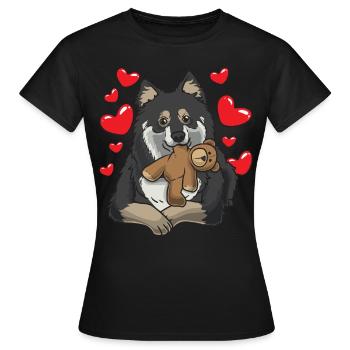 Finnischer Lapphund mit Kuscheltier - Frauen T-Shirt - Schwarz - Vorne - AI Model Female 172 dark (172cm)