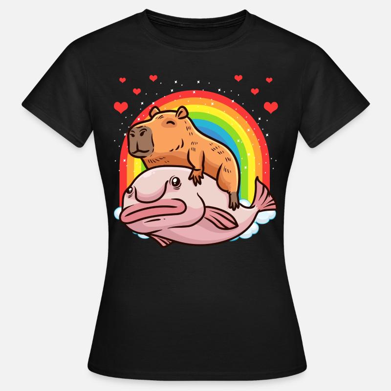 Capybara Kawaii Blobfish Capybara kanssa - Naisten t-paita - musta