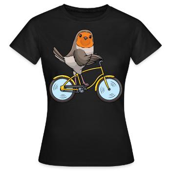Rotkehlchen Vogel Mit Fahrrad - Frauen T-Shirt - Schwarz - Vorne - AI Model Female 172 dark (172cm)