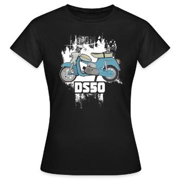 DS50 / Schwalbenfahrer / Ostalgie / Mofa Oldtimer - Frauen T-Shirt - Schwarz - Vorne - AI Model Female 172 dark (172cm)